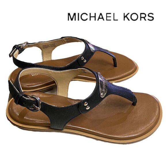 MICHAEL Michael Kors Plate Slingback Black Thong Sandals NEW 5 - Picture 1 of 5